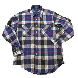 Vintage 90s Mens Sz M Wool Blend Plaid‎ Tarleton Flannel Shirt Pockets Botton Up